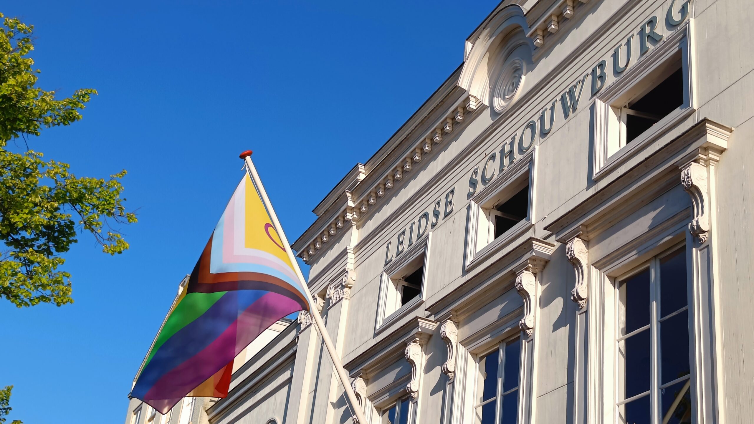 Pridevlag bij de Leidse Schouwburg
